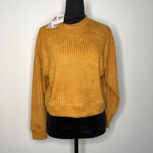 Band Of The Free Womens Sweater S Gold Russel Velvet Long Sleeve Ribbed‎ NWT